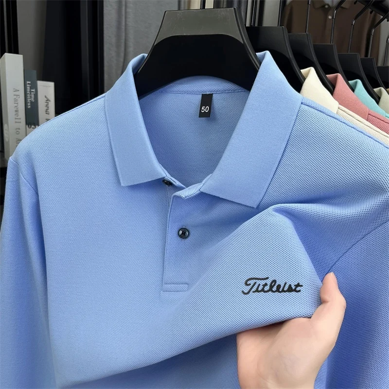 High-Quality Autumn Men's Pure Cotton Long-Sleeved Polo Shirt Lapel Button Letter Stamp Casual Snug New Preppy Style Men's Tops