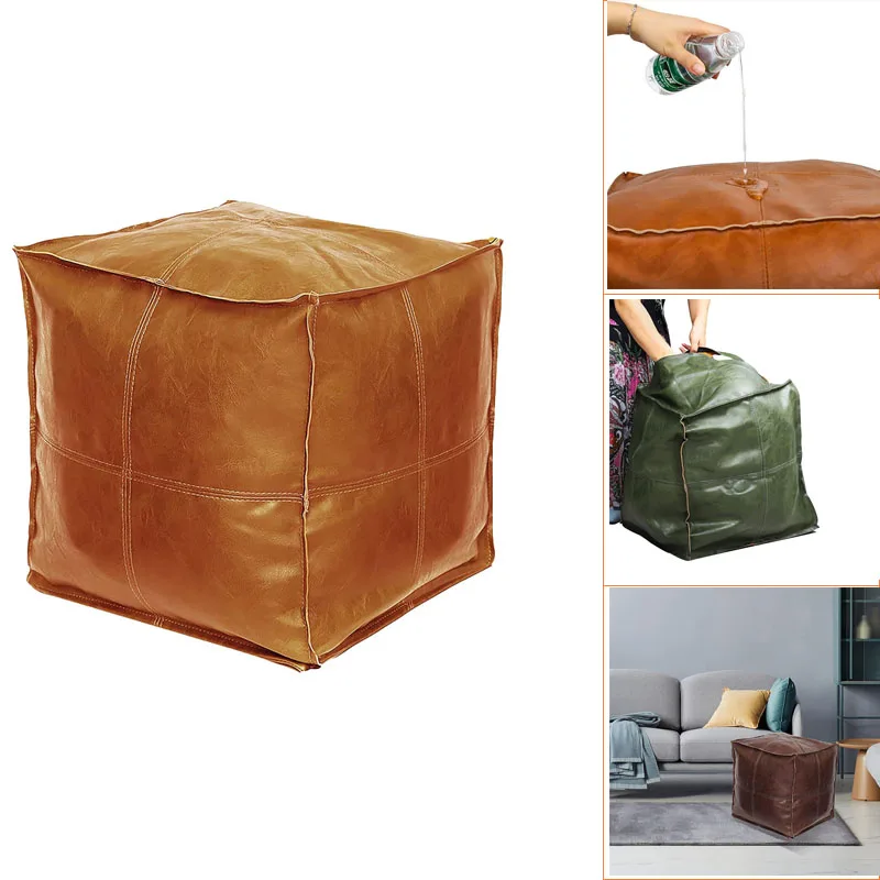 Retro Morocco Style PU Leather Pouf Ottoman Square Futon Footstool Unstuffed Cushion Sofa Living Room Home Tatami Decor