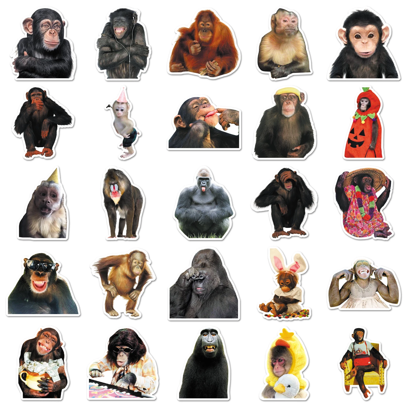 50Pcs Cute Funny Carzy Monkey Cartoon Cute Waterproof Sticker Skateboarding Retro Home Decal Sticker