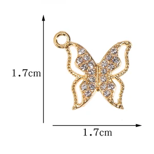 Estilo misto Rhinestone Borboleta Pingente, Liga Delicada, Banhado a Ouro, Brincos DIY, Colar, Jóias Fazendo Encantos, 10Pcs, Lot 10 principais vendas borboleta metal aplique - №5