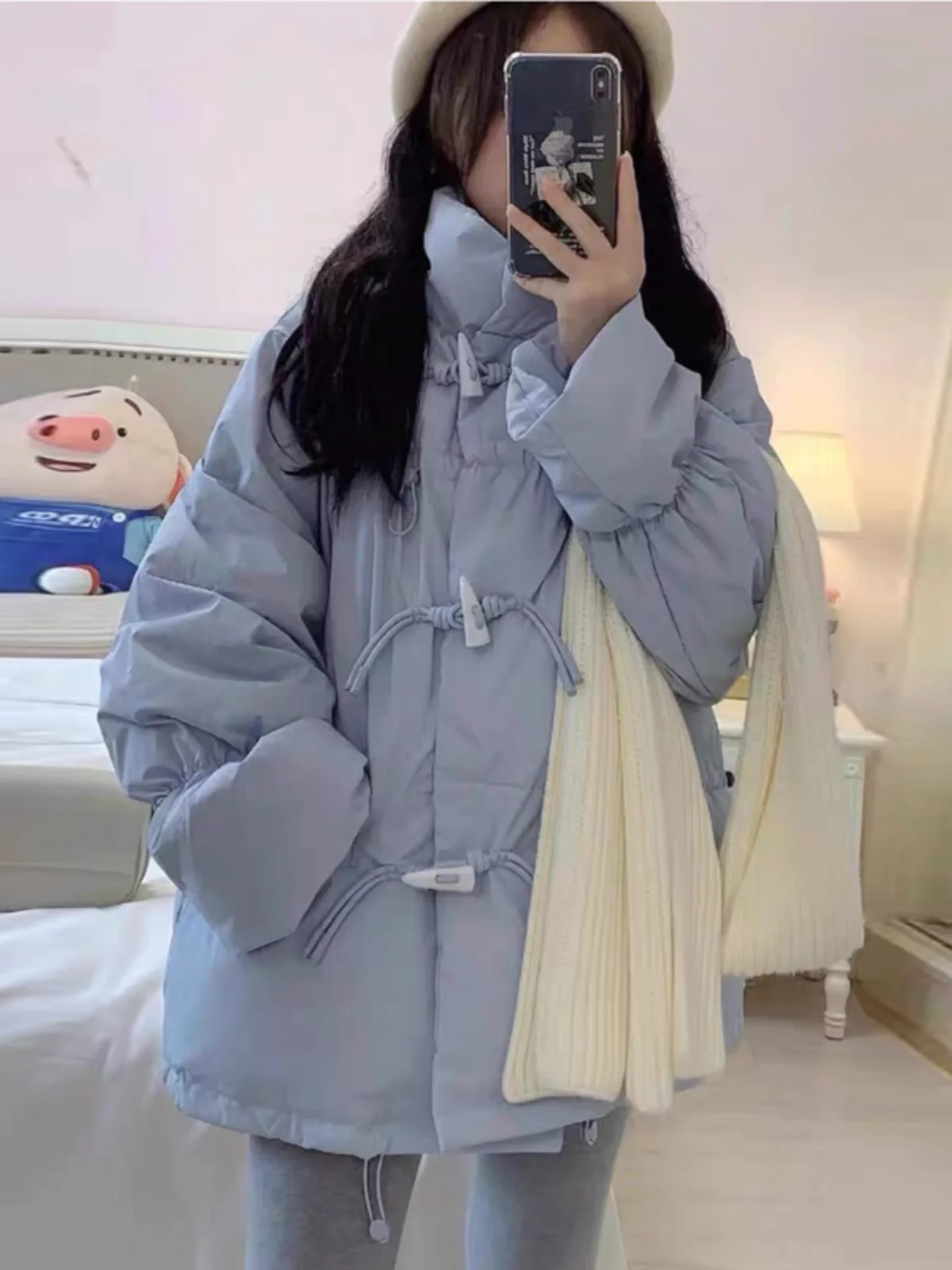 

Blue ort Puffer Jaet Women's 2025 New Winter Loose Korean Sle College Wind Button Thiened Bread Coat Princ Sve