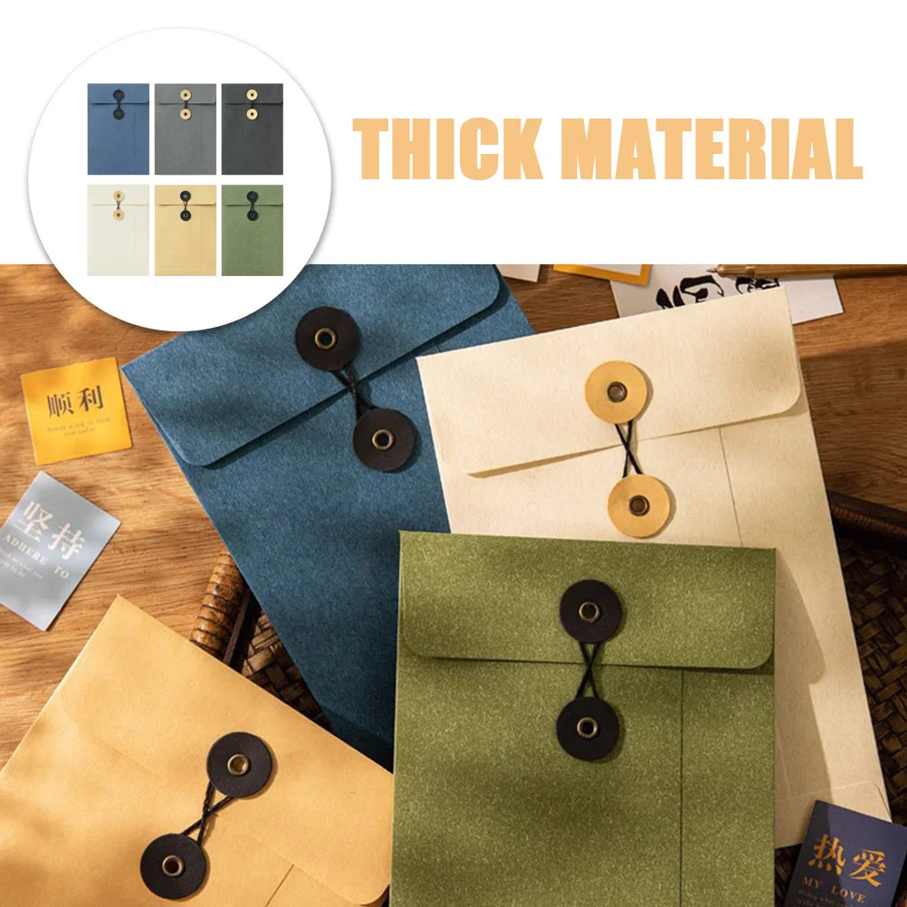 6 Pcs Portfolio Envelope Thick File Pockets Receipt Organizer Bag Folder Kraft Paper Large Bags Folders Office Buttons