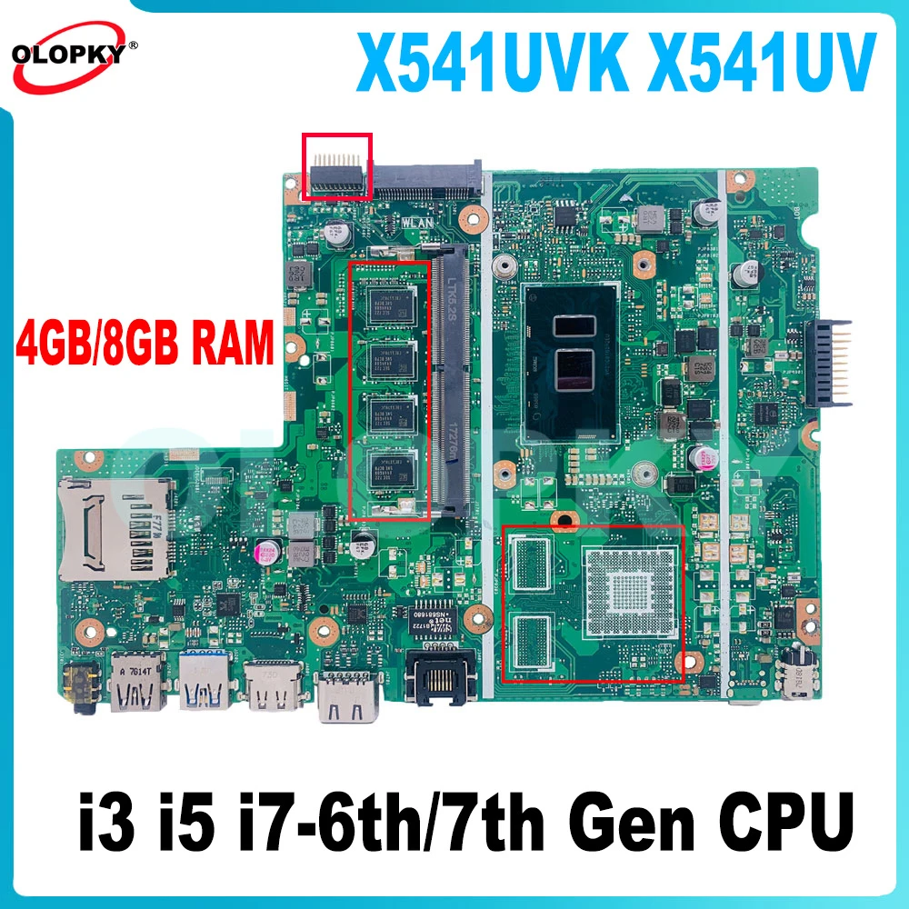 

Материнская плата X541UA для ноутбука ASUS X541UAK X541UVK X541UV, материнская плата с процессором i3 i5 i7-6th/7th Gen, 4 ГБ/8 ГБ ОЗУ DDR4, полностью протестирована