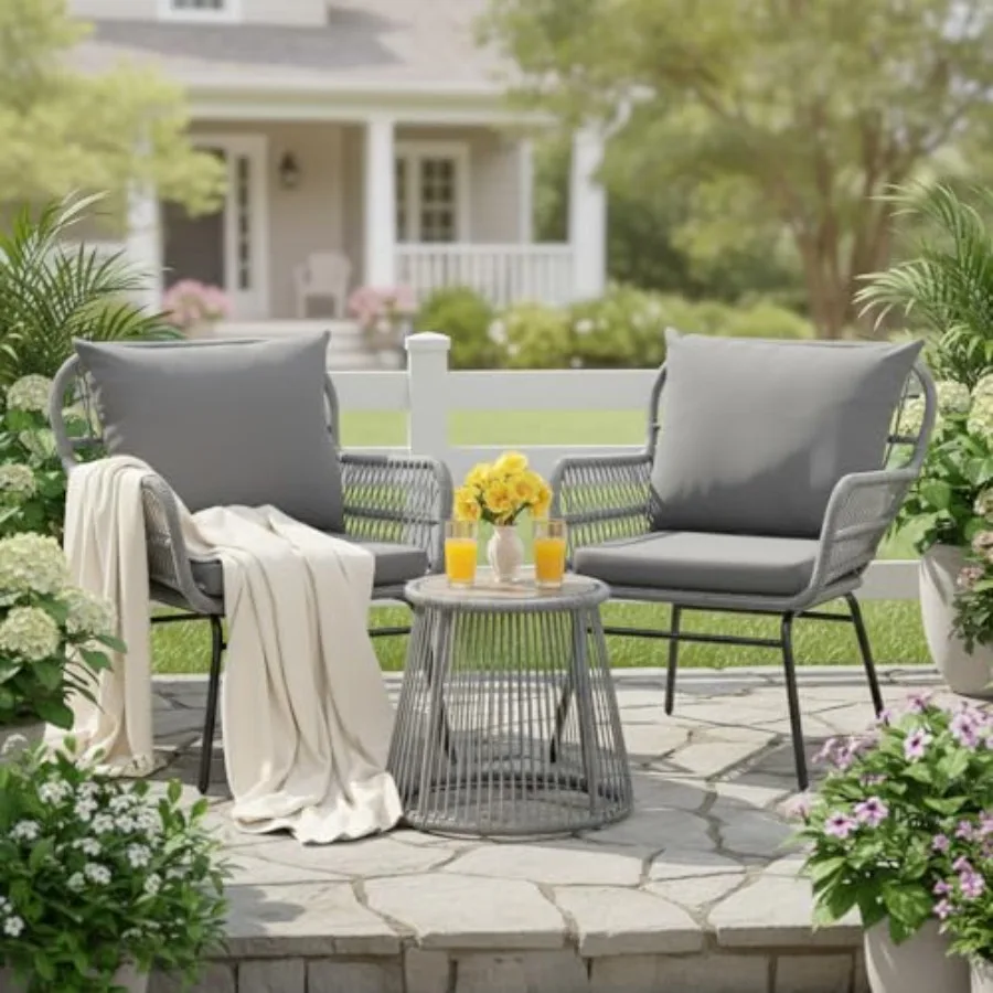 Juego de Muebles de Jardín de 3 Piezas para Patio, Piscina o Terraza: Sofá Seccional en Forma de L de Ratán PE Resistente a la Intemperie con Piezas Desmontables