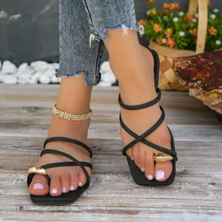 Fairy Style Flat and Versatile Slippers for Women To Wear Outside The Summer, The New Square-toe Cross Beach Flip-flops