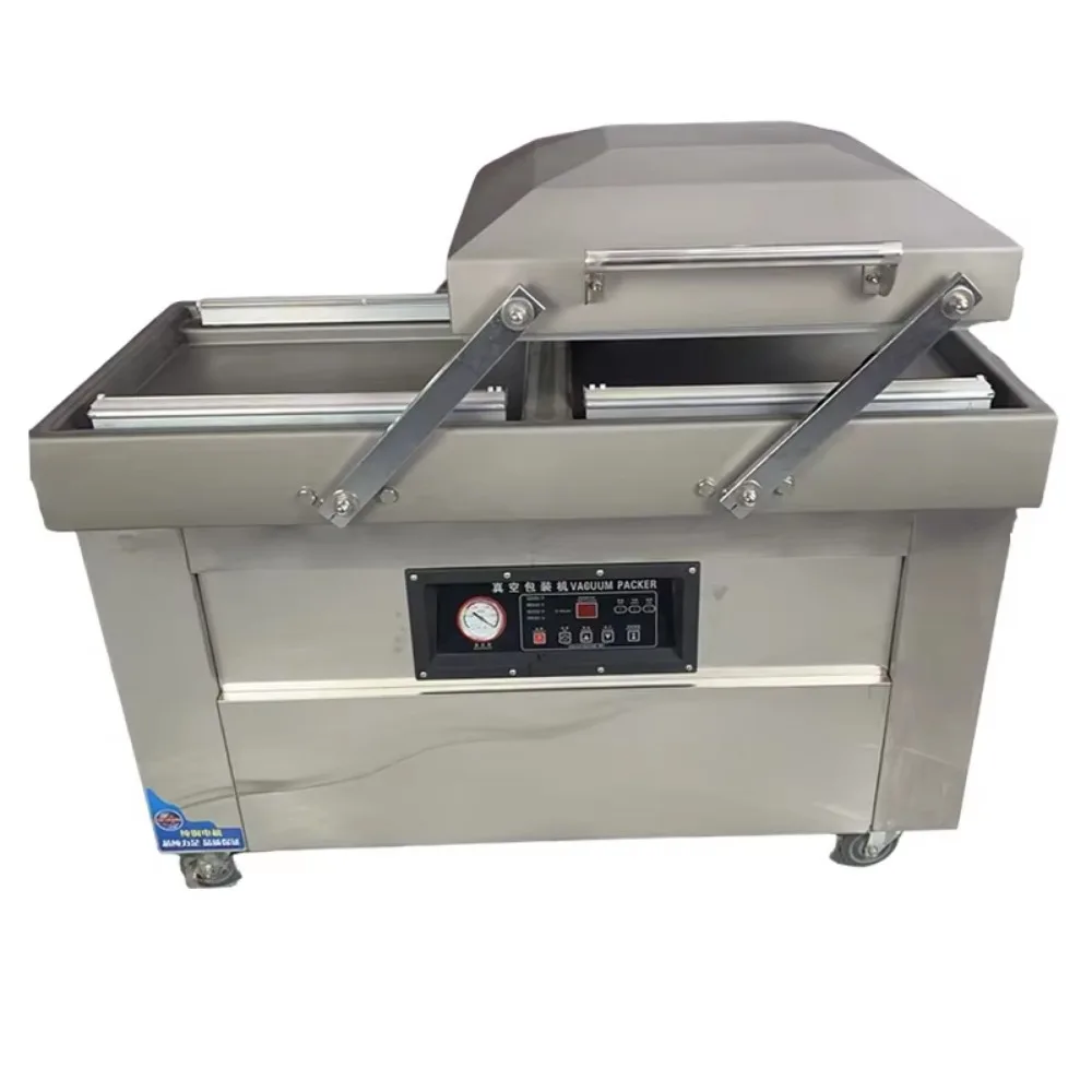 700PD 304 Stainless Steel Double Chamber Vacuum Sealer, Industrial Packing Machine for Supermarkets & Food Process