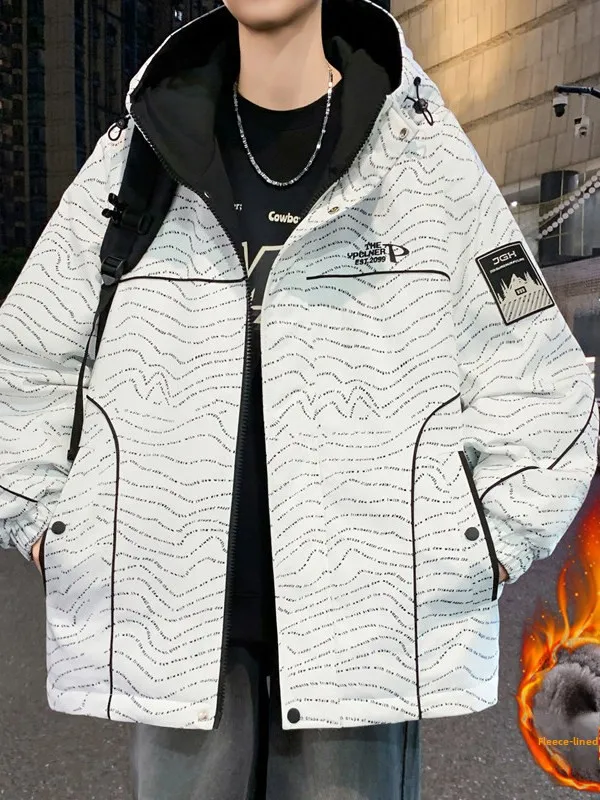 

Thiened Fce Jaet for Teenage Boys Autumn Winter Cotton Clothes Men's Faion Brand Casual Long Sve Zipper Closure