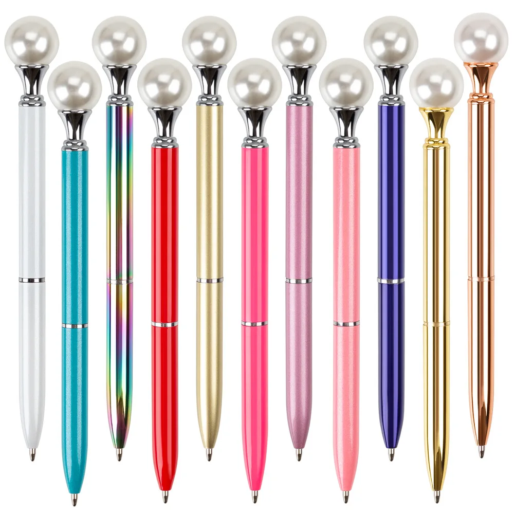 Rose Golden Big Pearl Metal Ballpoint Pen Love Rotating Signature Pen School & Office Supply Custom Logo Name