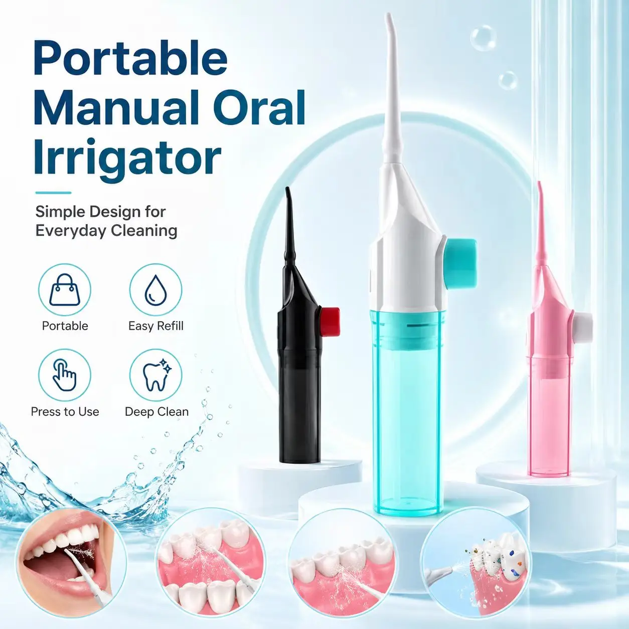 2PCS Random Color Manual Water Flosser Portable Oral Irrigator Teeth Cleaner