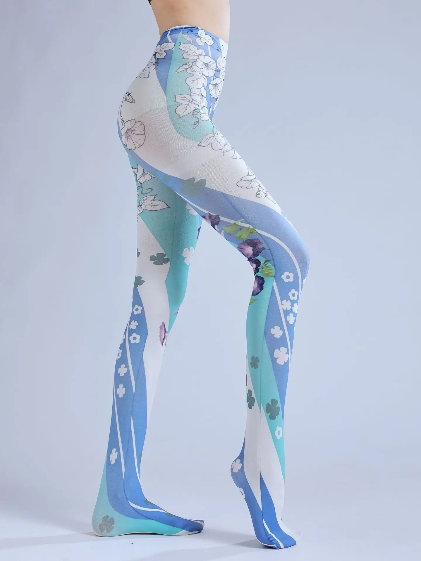 Lolita Blue Florist Spiral Print Pantyhose Lolita Cute Lolita Outer Wear Cos Distinctive Base Socks