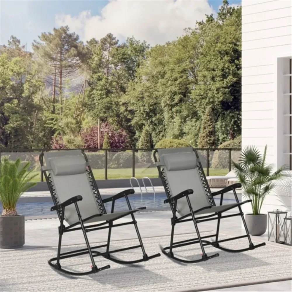 Chaise de jardin à bascule, design pliable, facile à déplacer et à ranger, appuie-tête intégré confortable, revêtement en poudre imperméable