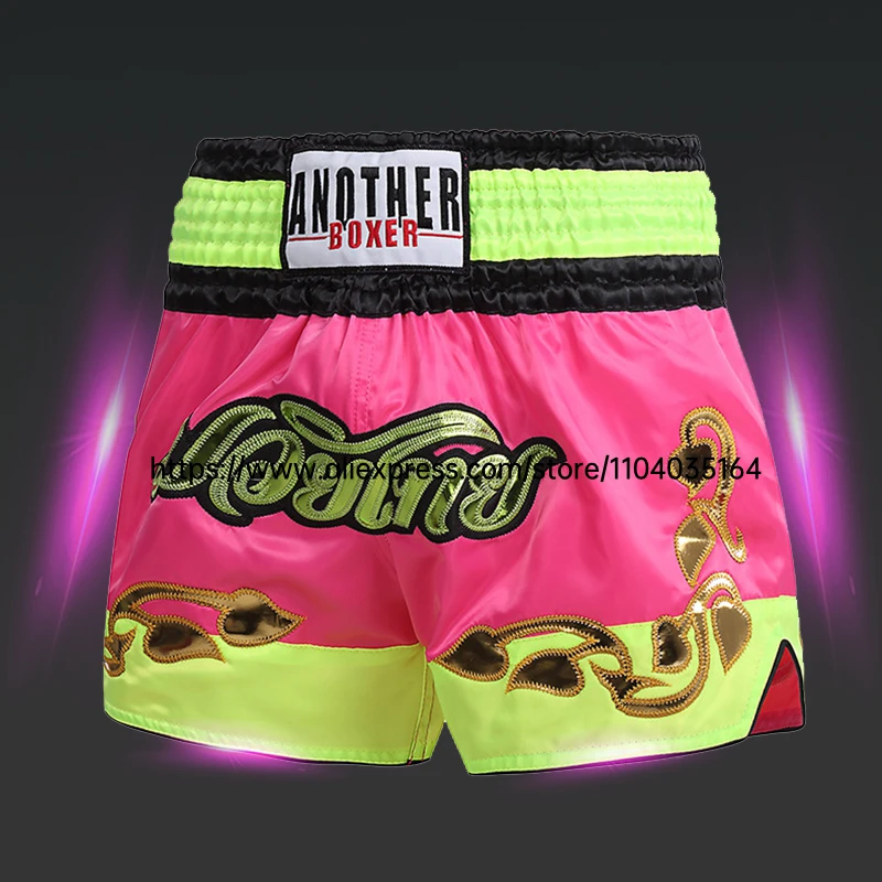 Shorts Muay Thai Boxing Shorts Men Women Kids Embroidery Satin Martial Arts MMA Training Clothes Gym Cage Fight Kickboxing Pants