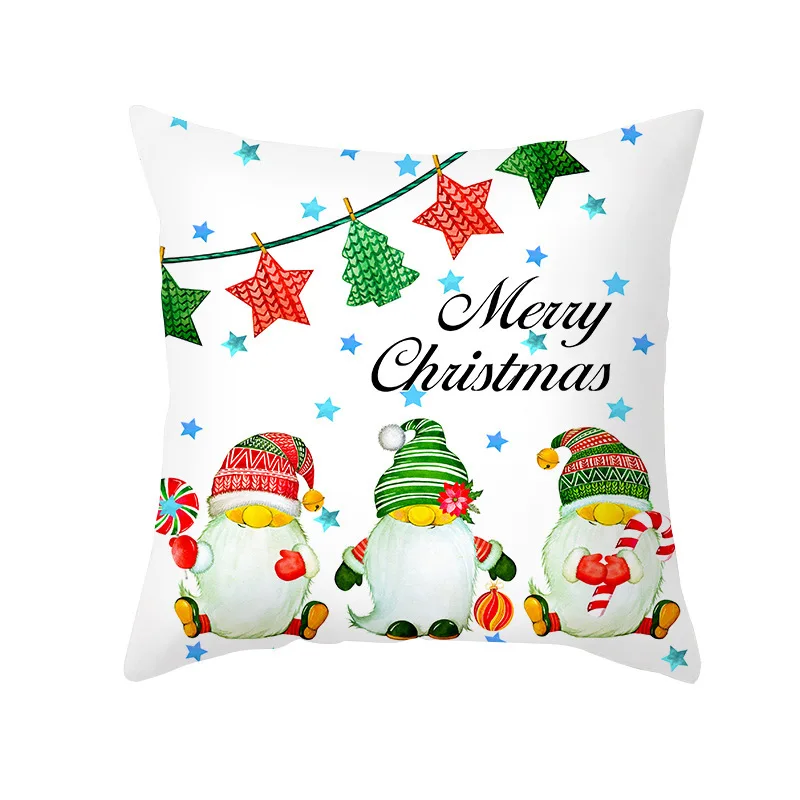 Pattern of Santa Claus' car and house throw pillow cover with short plush print for living room sofa decoration cushion cover