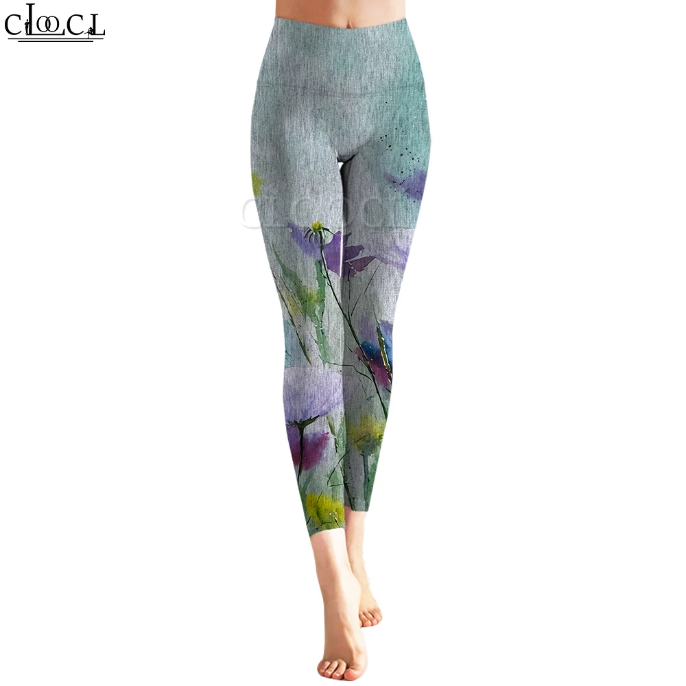 

CLOOCL Women Legging Purple Flowers Pattern 3D Printed Trousers High Waist Stretch Fitness Sports Leggings Exercise Shaping