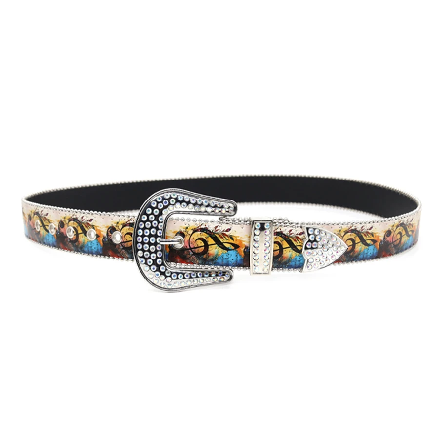 nowisbb Luxury Brand Crystal Studded Diamond Belt Y2K Vintage Western Cowgirl Cowboy Rhinestones Bling Bling Belts For Jeans