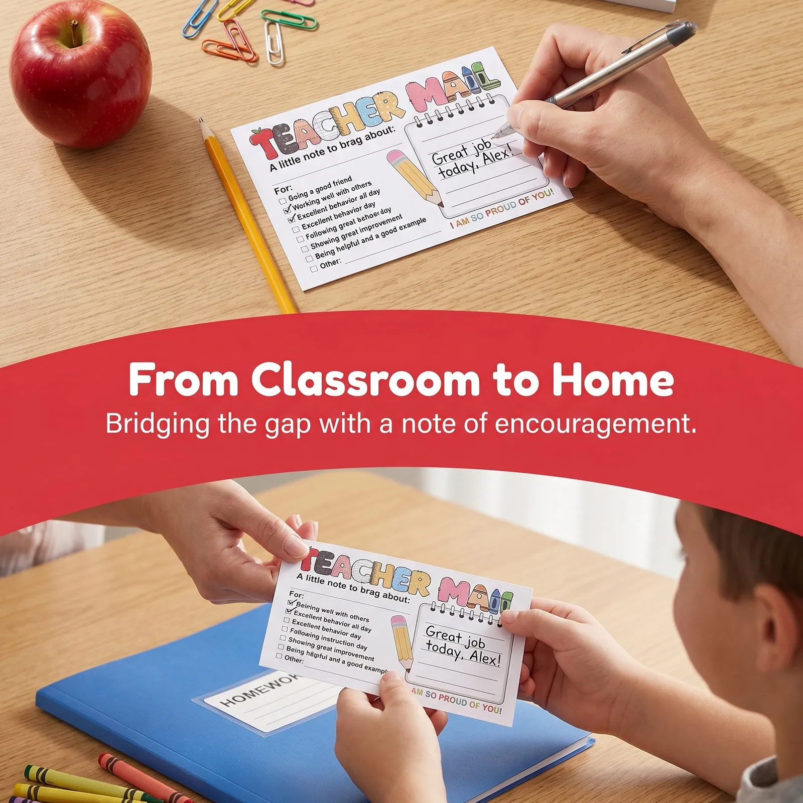 2Set School Themed Note Cards Thick Cardstock Teacher Mail Notes for Parents Daily Classroom Communication Positive Feedback view 6