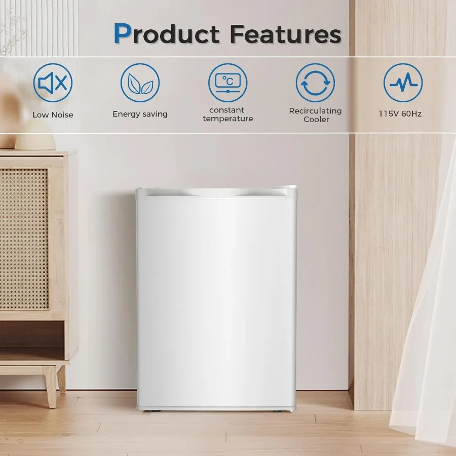 ミニコンパクト冷蔵庫 冷凍庫付き 2.6立方フィート シングルドア調節可能な取り外し可能な棚 アパート寮オフィス用 ホワイト