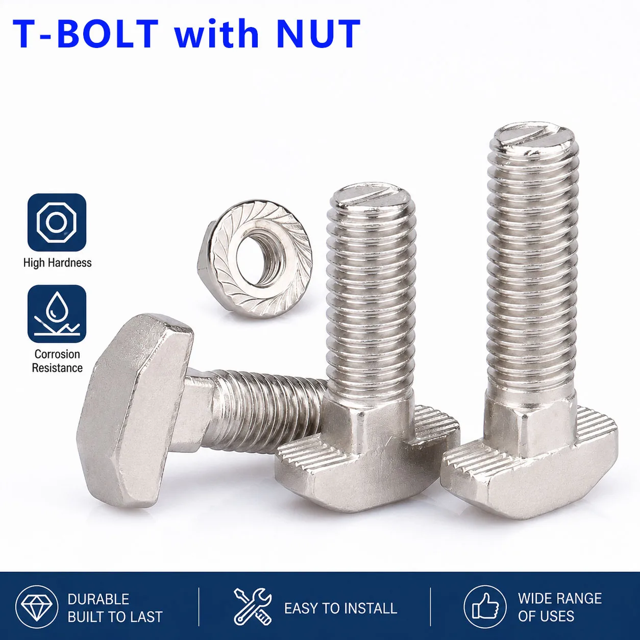M5 M6 M8 T Shaped with Screw for 2020 3030 4040 4545 Aluminum Profile Nickel Plated Carbon Steel Hammer Head Flange Nut T-Bolt