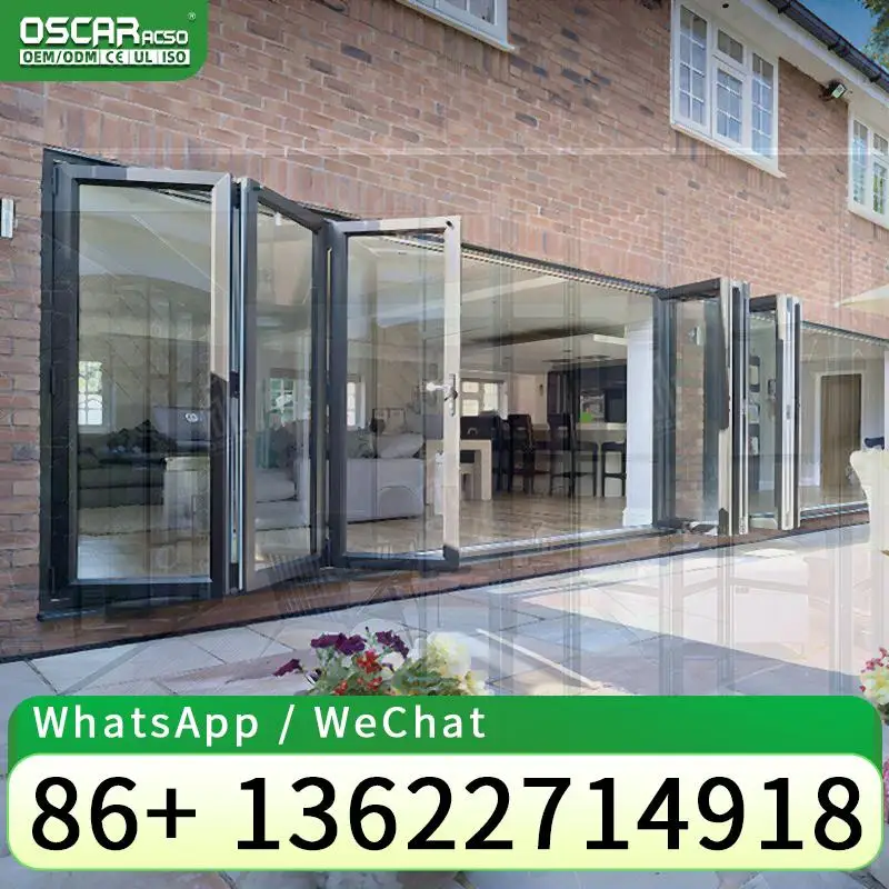 

Double Glass Folding Bi fold Door Custom Aluminium Patio Door Factory Price for Villas Finished Surface folding door