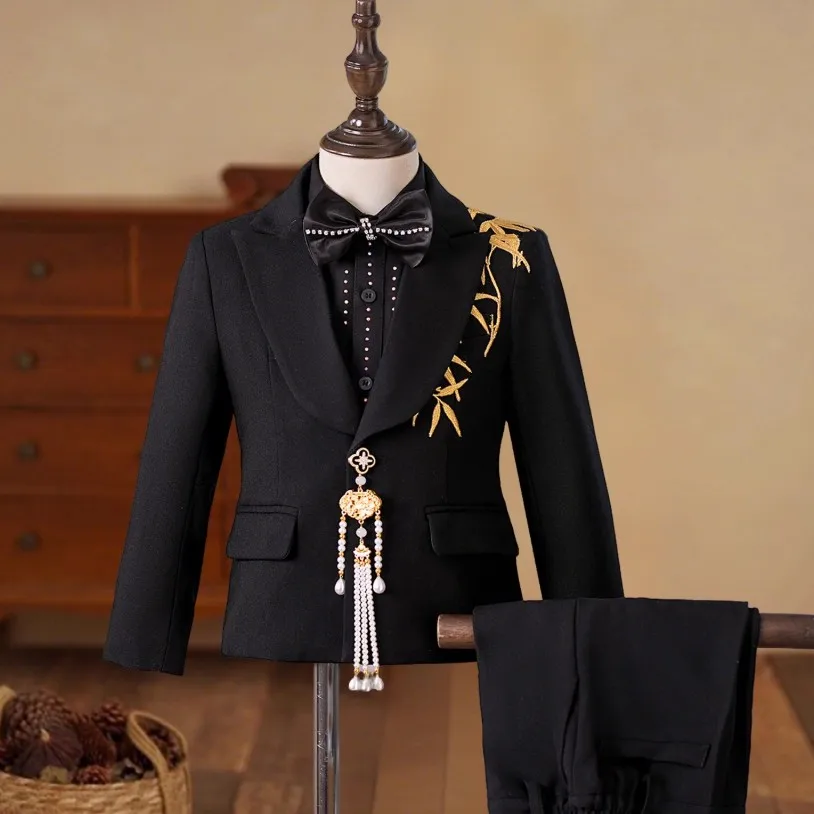 

New Boys' Suit Set Wedding Birthday Party Host's Piano Performance Costume Tuxedo Boys Blazer Sets A4777 Vestidos