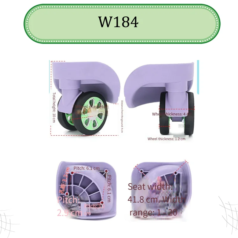ل W184 مقاومة للاهتراء المضادة للانزلاق عجلات الأمتعة متعددة الاتجاهات عجلات صامتة السفر عجلات الأمتعة خالية من القلق استبدال
