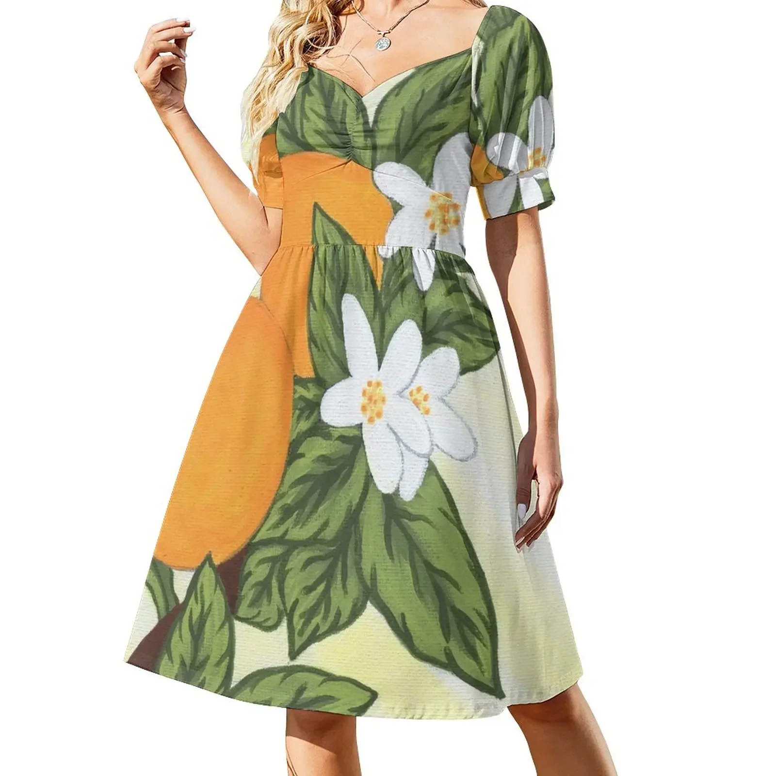 

Oranges and Blossoms Short-Sleeved Dress festival outfit women women's summer jumpsuit chic and elegant evening dress