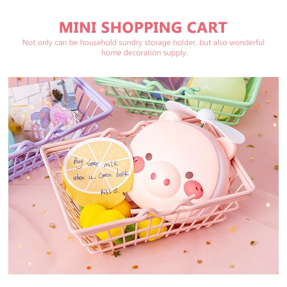 

Pink Mini Shopping Basket Small Wire Cart Handheld Iron Metal Baby Boy Shopping Basket Photo Prop Home Decor Storage Toy