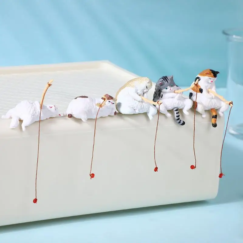 1/5Pcs New Fish Tank Fishing Cat Hanging Mini Creative Landscape Decoration Aquarium Fish Tanks Ornament Miniature Figurines