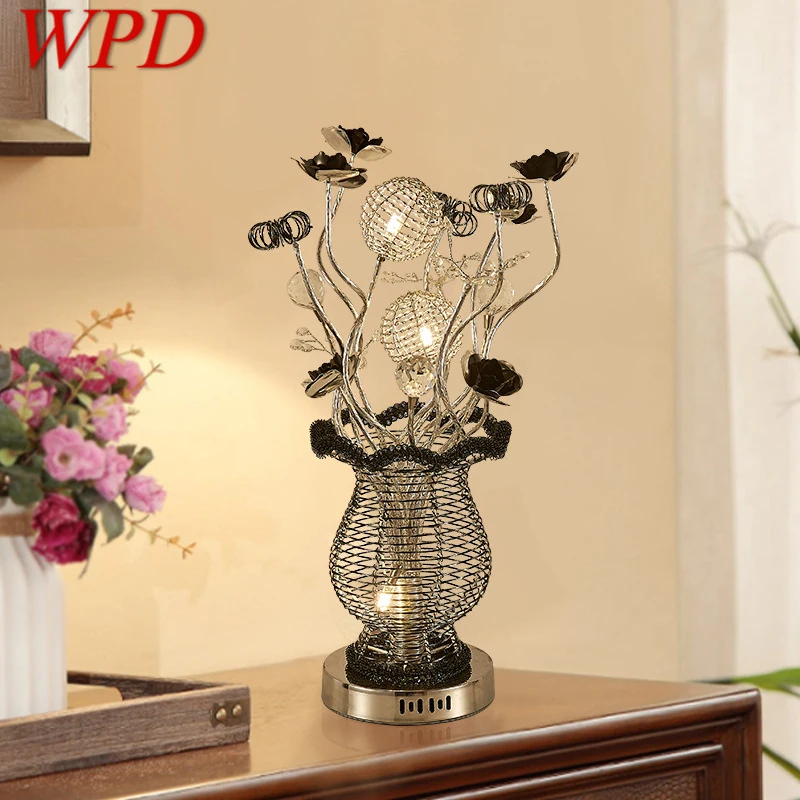 

WPD Modern Vase Table Lamp Fashionable Art Black Iiving Room Bedroom Hotel LED Aluminum Wire Decorative Desk Light