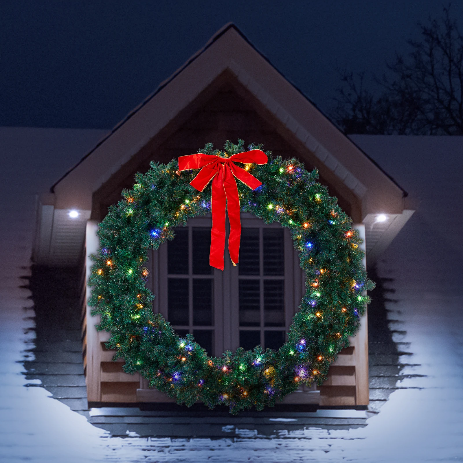 إكليل عيد الميلاد المضاء مسبقًا مقاس 60 بوصة، إكليل عيد الميلاد الاصطناعي المضاء مع 220 مصباحًا دافئًا ومتعدد الألوان و600 طرفًا من مادة PVC #6