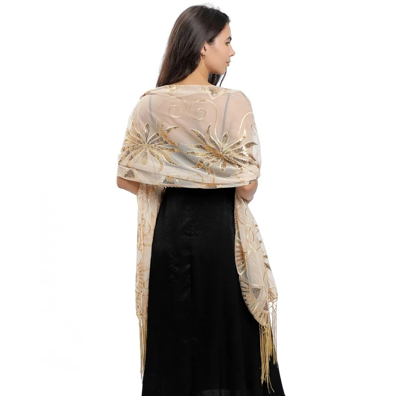 New Women Wraps Extended Sequined Embroidered Feather Shawl for Brides Bridesmaids Wedding Gowns Evening Gowns Parties Dinners
