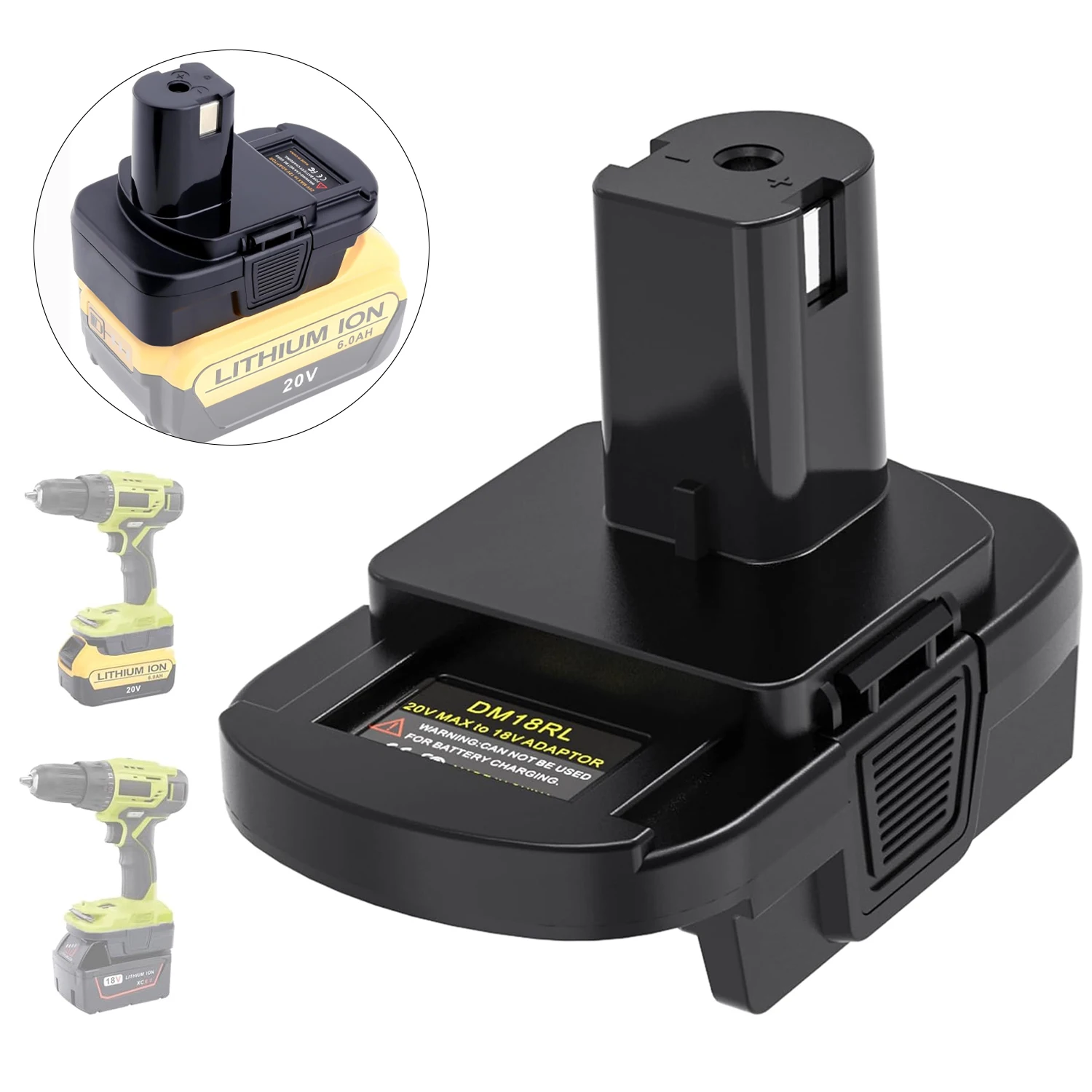 

Адаптер аккумулятора DM18RL, совместимый с DeWalt 18 В/20 В, совместимый с Milwaukee 18 В для работы с инструментами Ryobi One+ 18 В