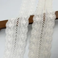 Wholesale 2/3/5yards Pure cotton Beige/Paper White 7.5cm Double Waves Embroidered Lace Accessories Cotton Fabric X937