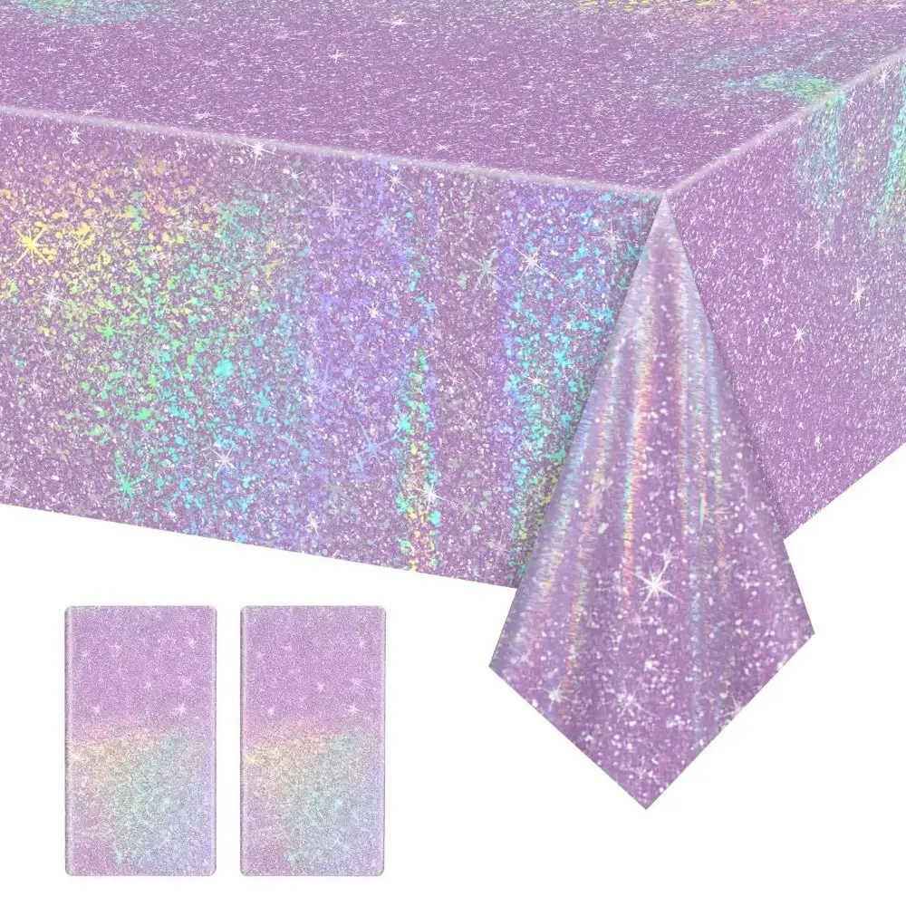 2Pcs Thickened Disposable Laser Tablecloth Sparkling Rainbow Shiny Rectangle Table Covers Iridescent Effect Aluminum Film