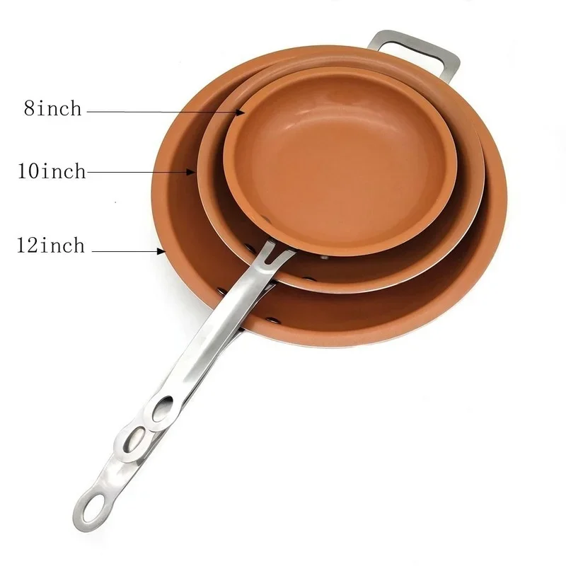 8/10/12 Inch non-stick Skillet Copper Frying Pan With Ceramic Coating Induction Cooking Frying Pan oven Dishwasher Safe Saucepan