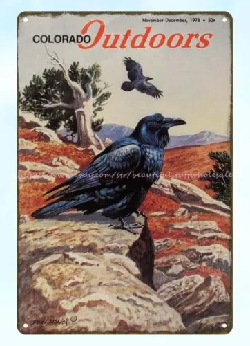 outdoor art prints 1978 Colorado Outdoors Magazine Ravens metal tin sign