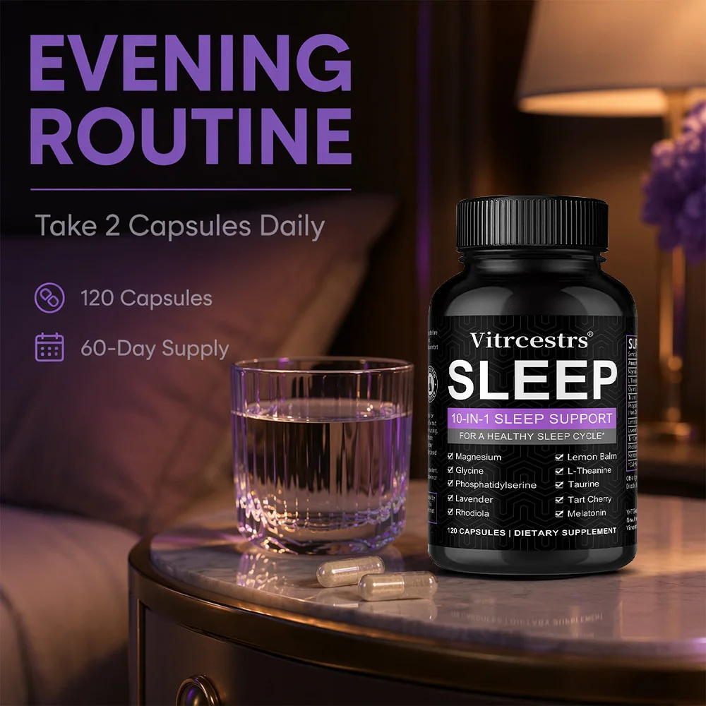 Melatonin Capsules with Magnesium, Phosphatidylserine, Fall Asleep Faster, Relieves Stress, Relax Mood & Regulate Sleep Rhythm