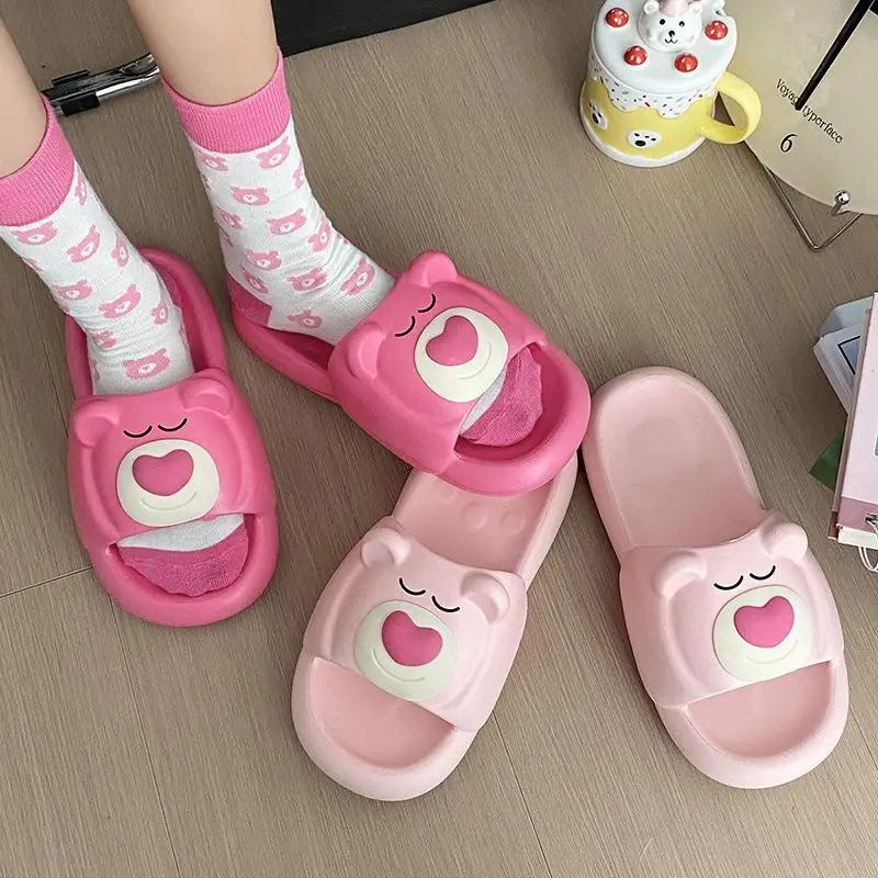 Kawaii Lotso Slippers Cartoon Summer Eva Student Dormitory Wear Non-Slip Soft Bottom Versatile Slippers Women\'s Bathroom Sandals