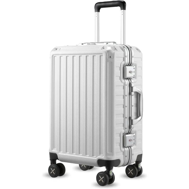 Чемодан без молнии с вращающимися колесами, твердый чемодан из поликарбоната и алюминия, ручная кладь 20 дюймов, угольный металлик