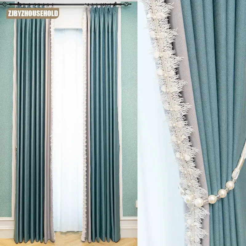 

Curtain Plain Color Splicing High-grade Fabric Modern Simple Living Room Bedroom Shading Finished Curtain Fabric