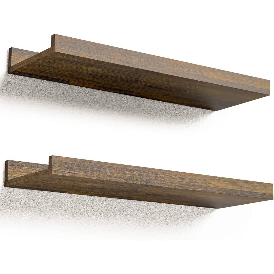 

Floating Wall Shelves Set of 2 with Lip for Living Room Bathroom Kitchen Decor Rustic Brown Display Picture Ledge Shelf