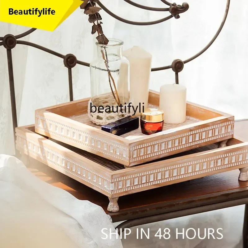 cn8350 ssyj French Retro Wood Tray Rectangular Jewelry Cup Teacup Tea Tray Tea Set Wood Storage