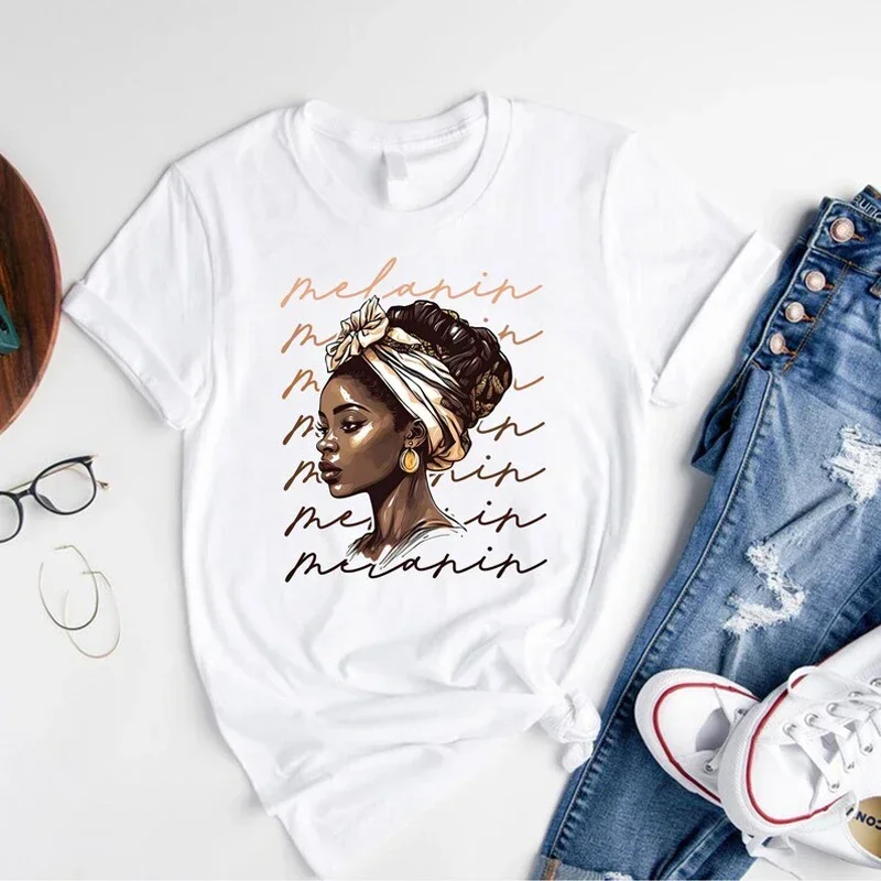 Afro Queen Graphic T Shirt Melanin Feminism Aesthetic Clothing Casual Short Sleeves Top Custom Tee For Women