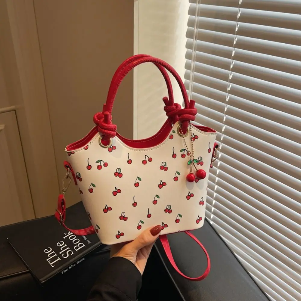 

Cherry Pendant Cherry Crossbody Bag Korean Style Handbag Basket Shoulder Bag Storage Bag Large Capacity Small Tote Bag