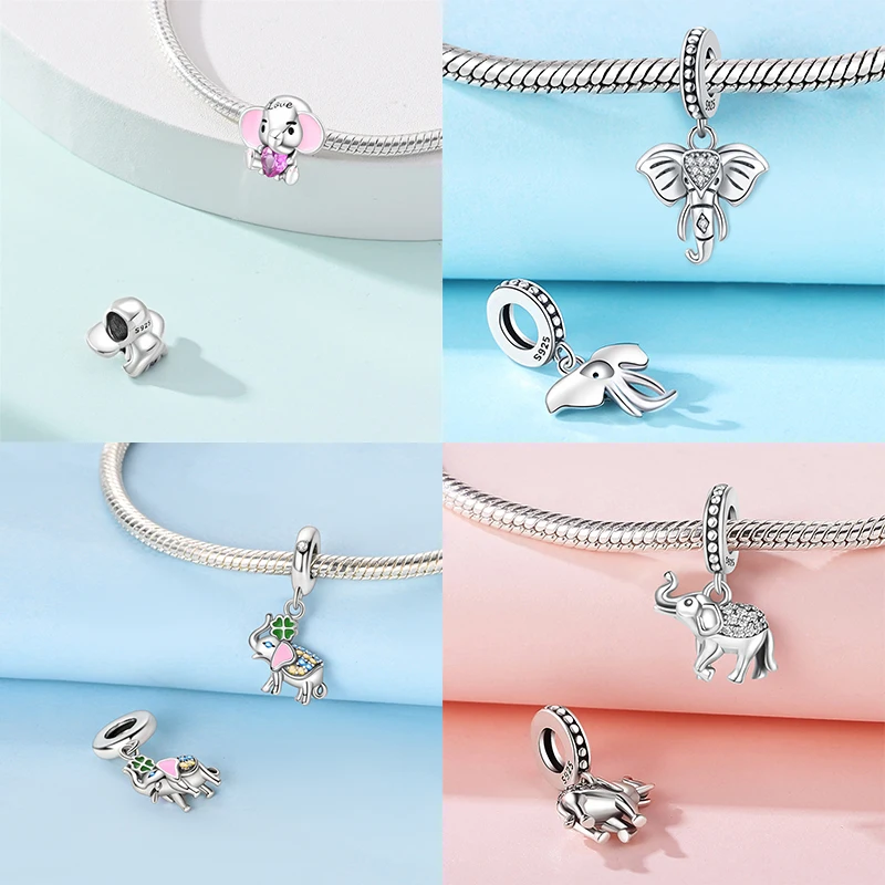 

925 Sterling Silver Charms Pink Elephant Heart Beads Fit Bracelet Necklace Accessories Bead Jewelry Making Fine Jewelry Gift