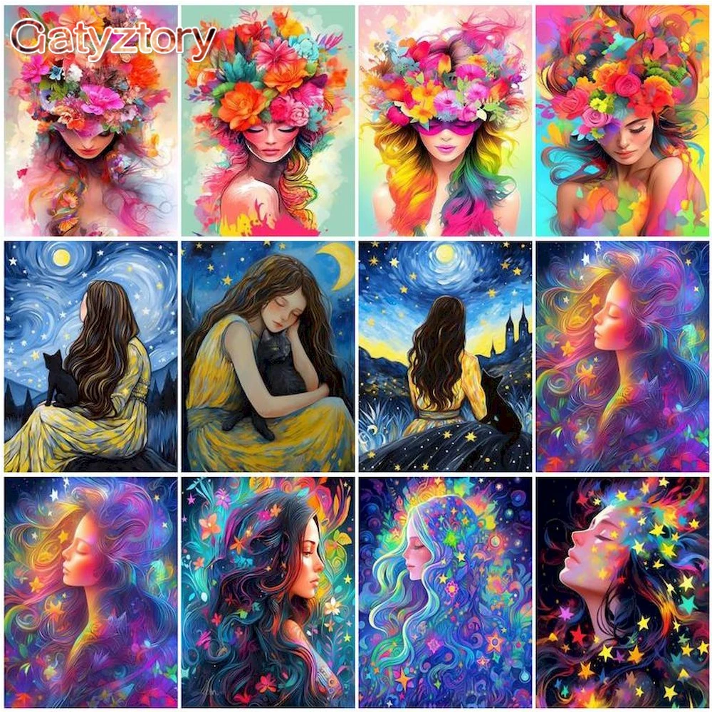 

GATYZTORY Paint By Numbers Figure Girl Coloring By Numbers Complete Kit Acrylic Paint For Painting Wall Art For Adult Home Decor