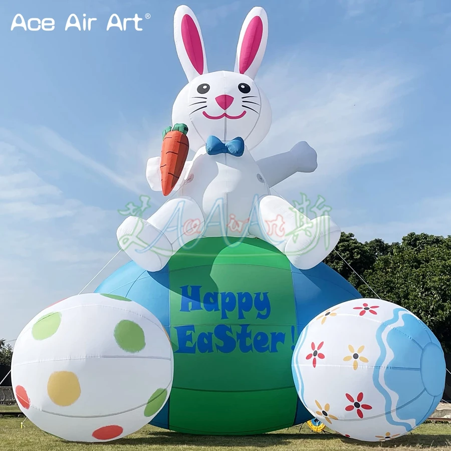 Giant Inflatable Bunny with 3 Eggs for Easter Decorations Outdoor Blow Up Rabbit