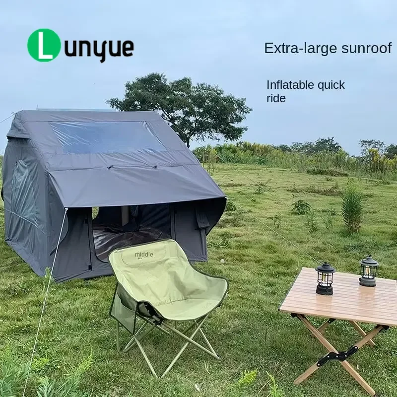 Double Inflatable Camping Tent with Oversized Sunroof Portable Waterproof UV Protection for Family Outdoor Travel