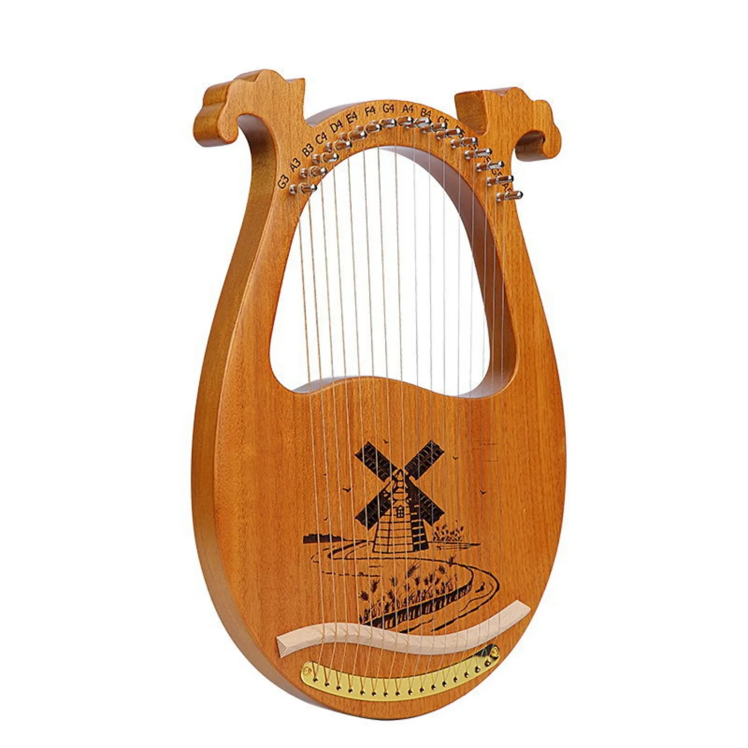 Lyre Harp 16 Strings, Natural Wood Color Portable Small Harp, Easy to Play Beginner Instrument Ideal Gift