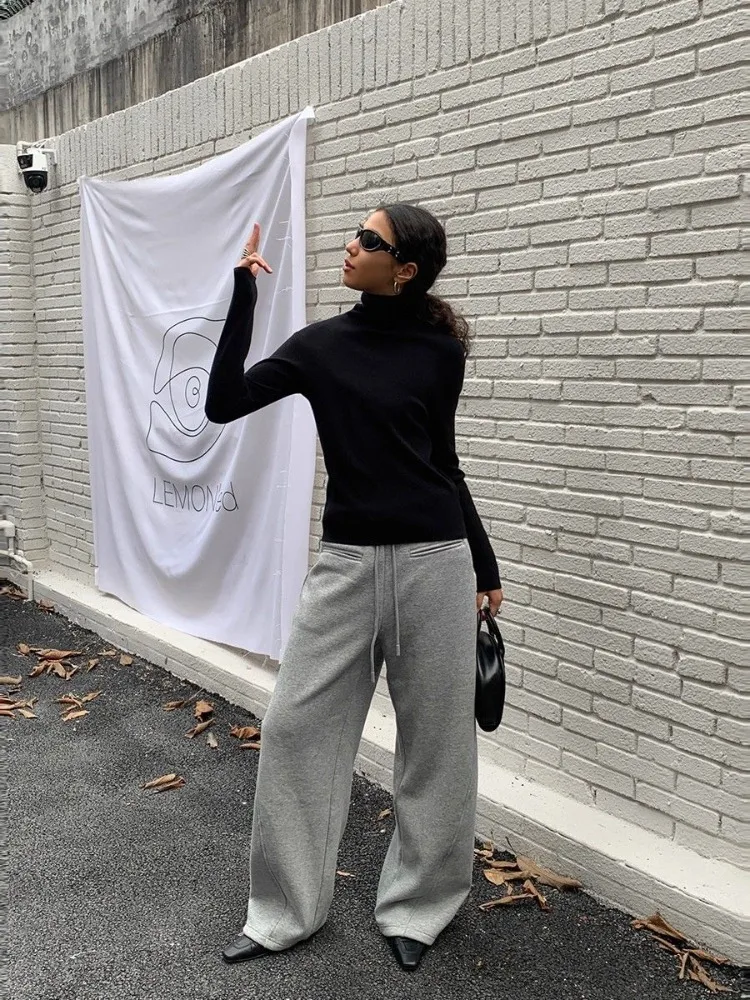 Women's Solid Color Elastic Waist Thin Sweatpants Unisex Wide Leg Spring Trousers Female High Waisted Vintage Hip Hop Girl Pants